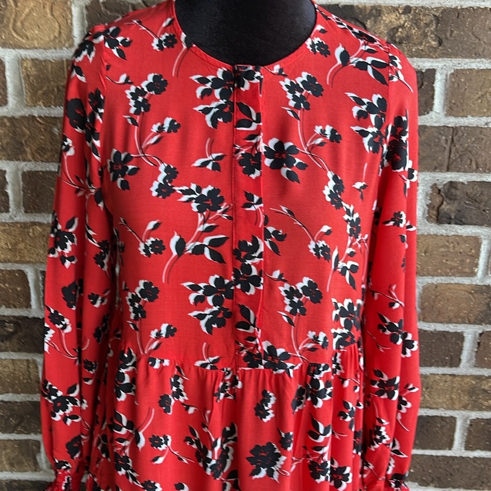 ZARA Angel Midi Maxi Red Black Floral Smock Flared Tiered Dress - Picture 5 of 13